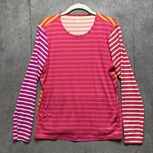 Lands' End Women's Medium Striped Crew Neck Long Sleeve Cotton‎ Top Multicolor